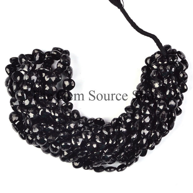 7.5-9mm-16" Black Tourmaline Faceted Heart Shape Gemstone Craft Beads Strand for Jewelry