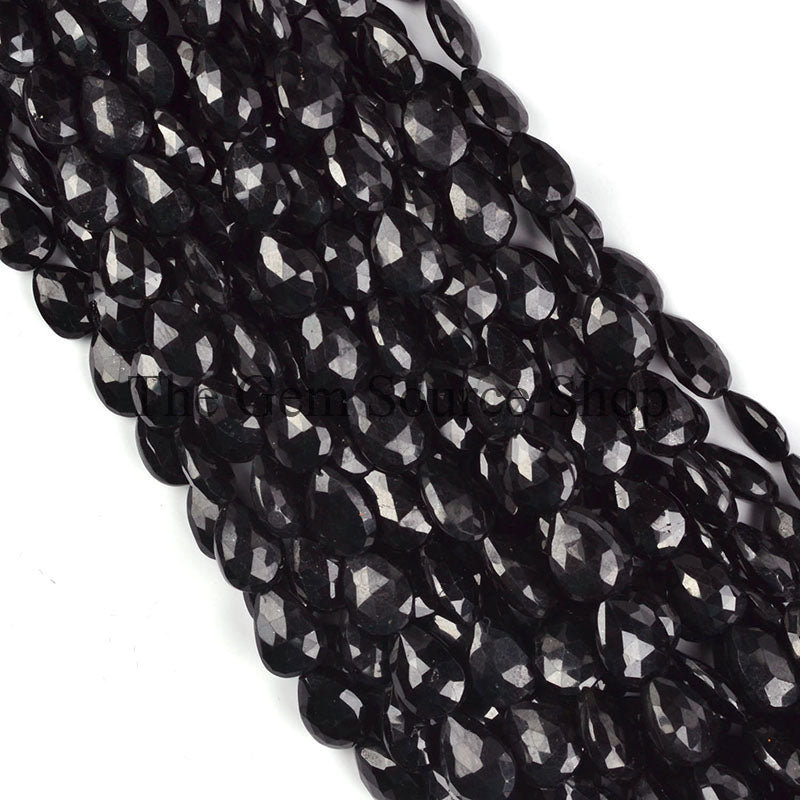 Natural Black Tourmaline Beads, Tourmaline Faceted Beads, Tourmaline Pear Beads, Straight Drill Pear Beads