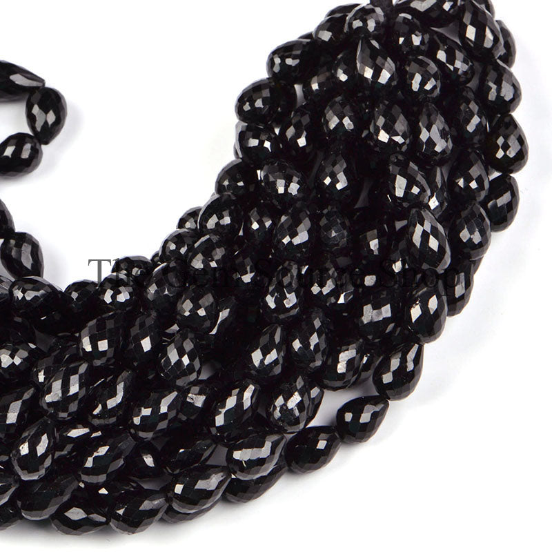 Natural Black Tourmaline Beads, Tourmaline Faceted Beads, Black Tourmaline Drop Beads, Straight Drill Drop Beads