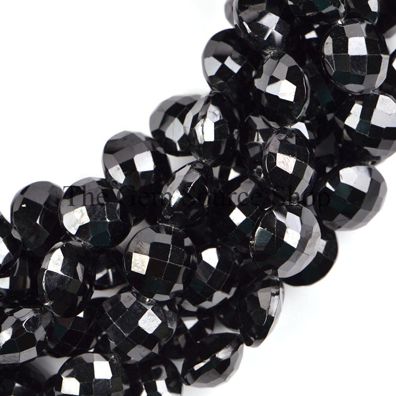 Natural Black Spinel Beads, Spinel Faceted Coin Beads, Faceted Black Spinel, Wholesale Gemstone Beads