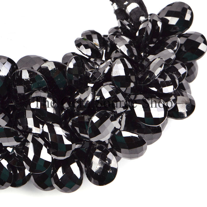 Natura Black Spinel Beads, Faceted Pear Shape Beads, Gemstone Beads, Faceted Pear Beads