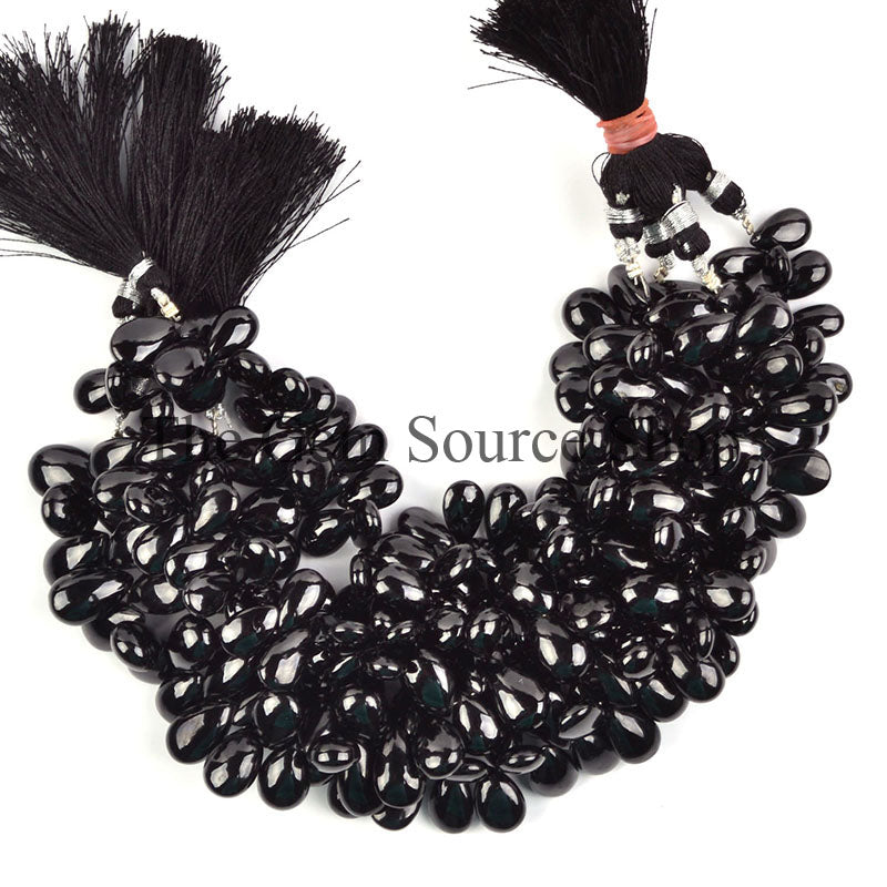 7.5x11.5-8.5x13.5mm-8" Black Spinel Smooth Pear Shape Gemstone Craft Beads Strand for Jewelry