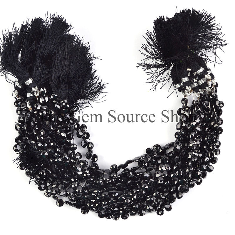 Black Spinel Beads, Faceted Heart Beads, Side Drill Heart Beads, Black Spinel Gemstone Beads
